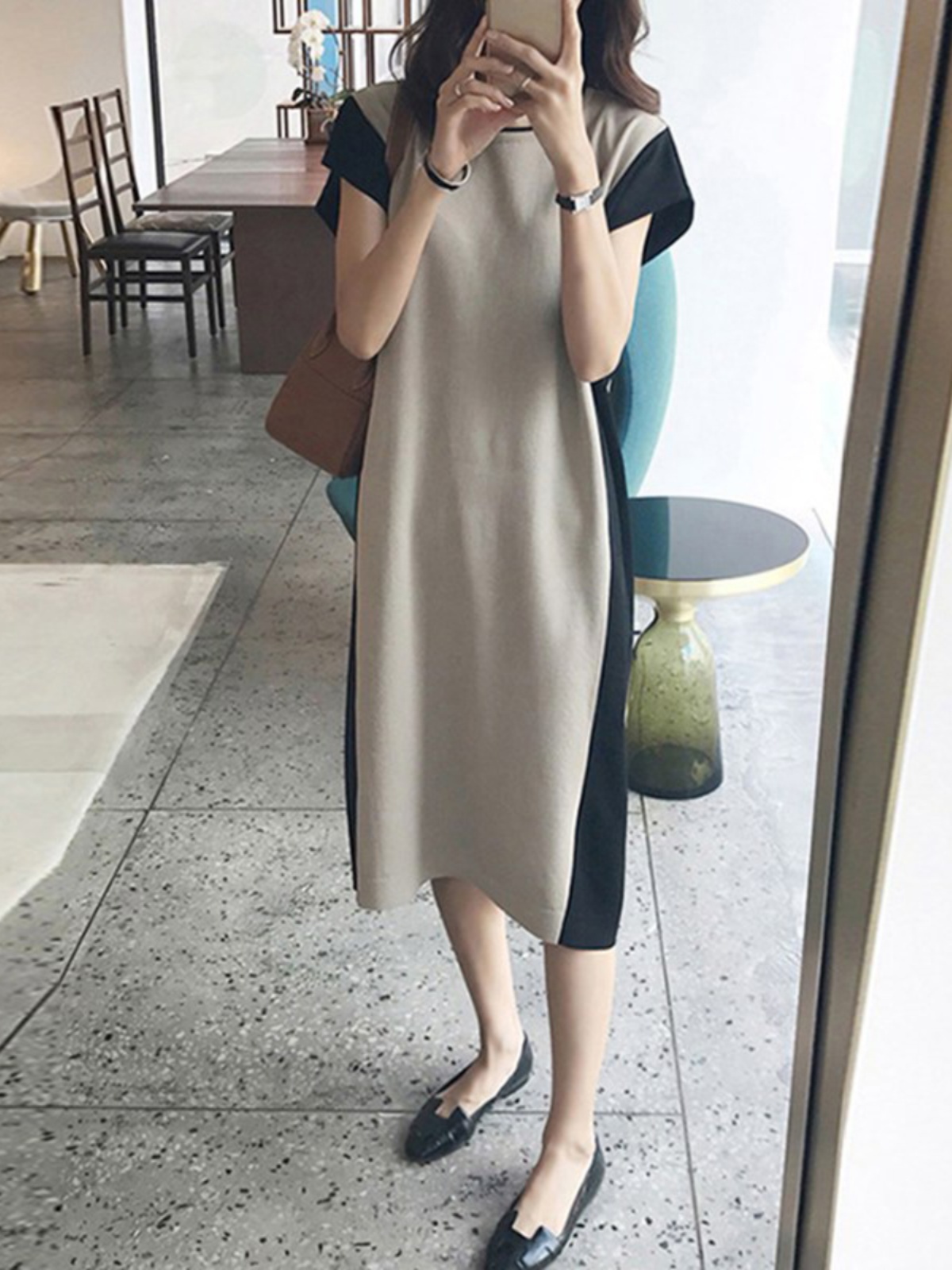 Korean Style A Line Shirt Dress - Afslankende effecten Halflange vest-t-shirtjurk Hoge taille
