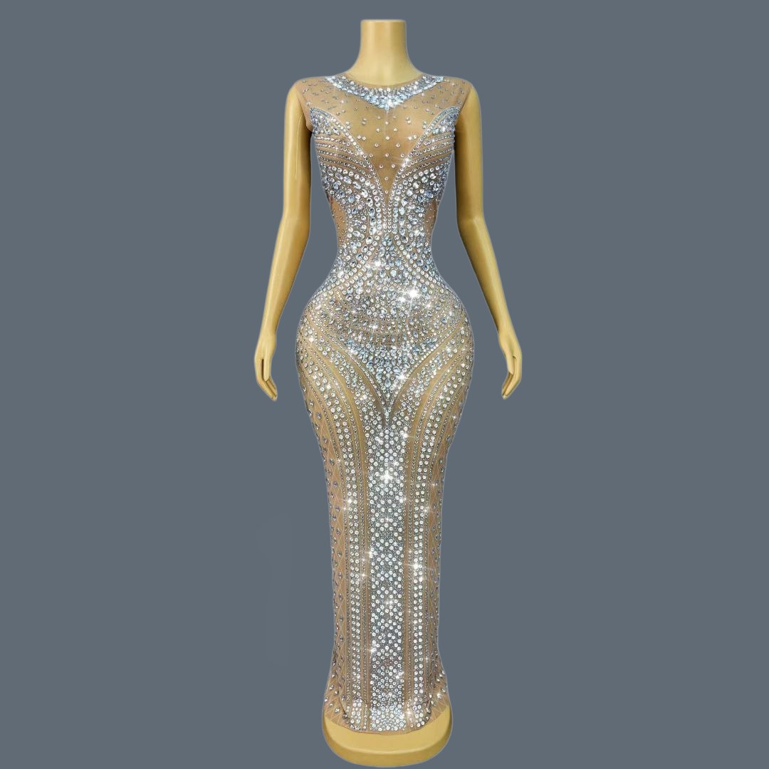 Sparkly Rhinestone Club Party Dress - Dames Glitterende Strass Mouwloze Avondjurk Nachtfeest