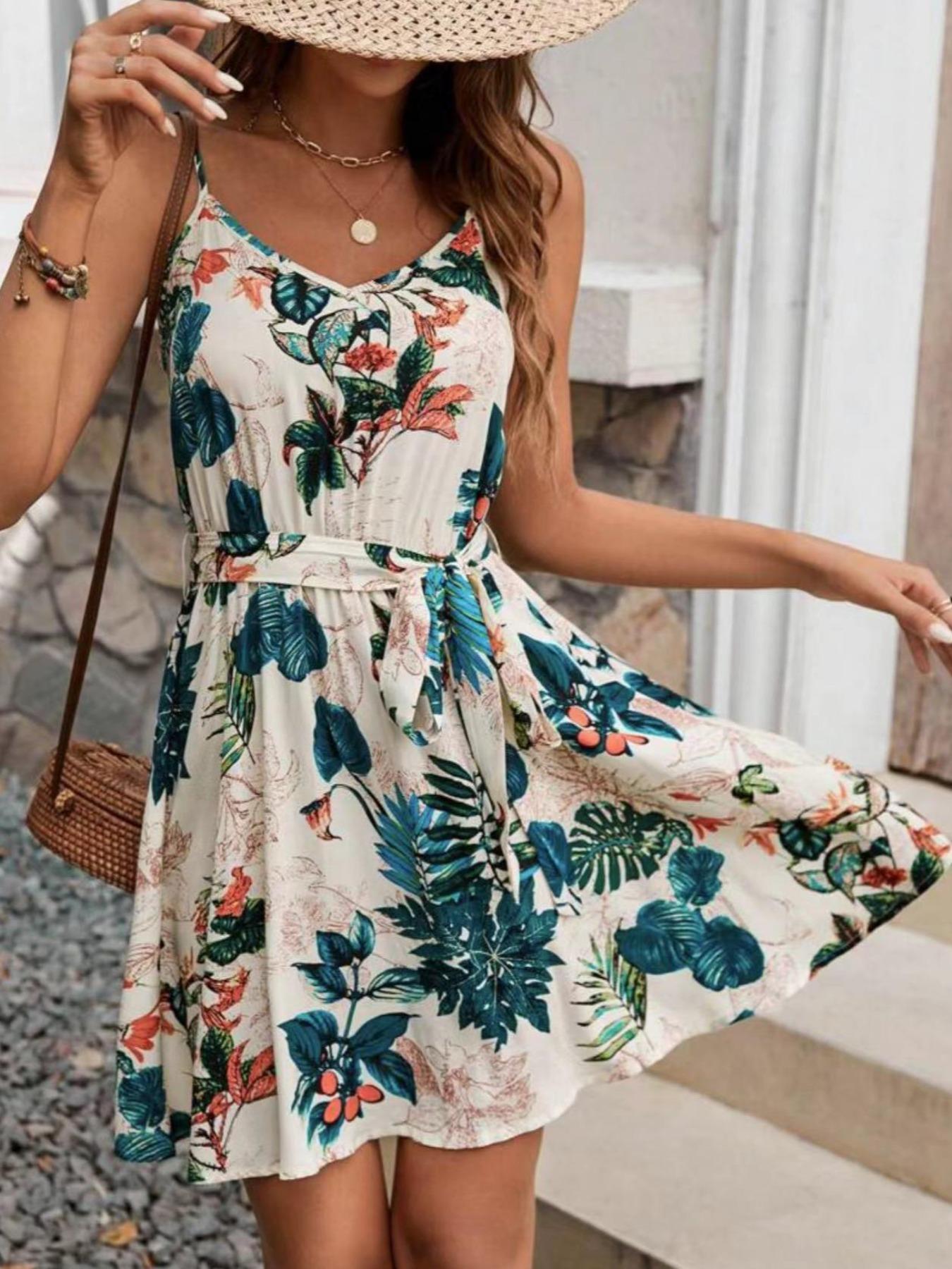 French Vintage Floral Midi Dress - Een damesjurk met riem in Boheemse