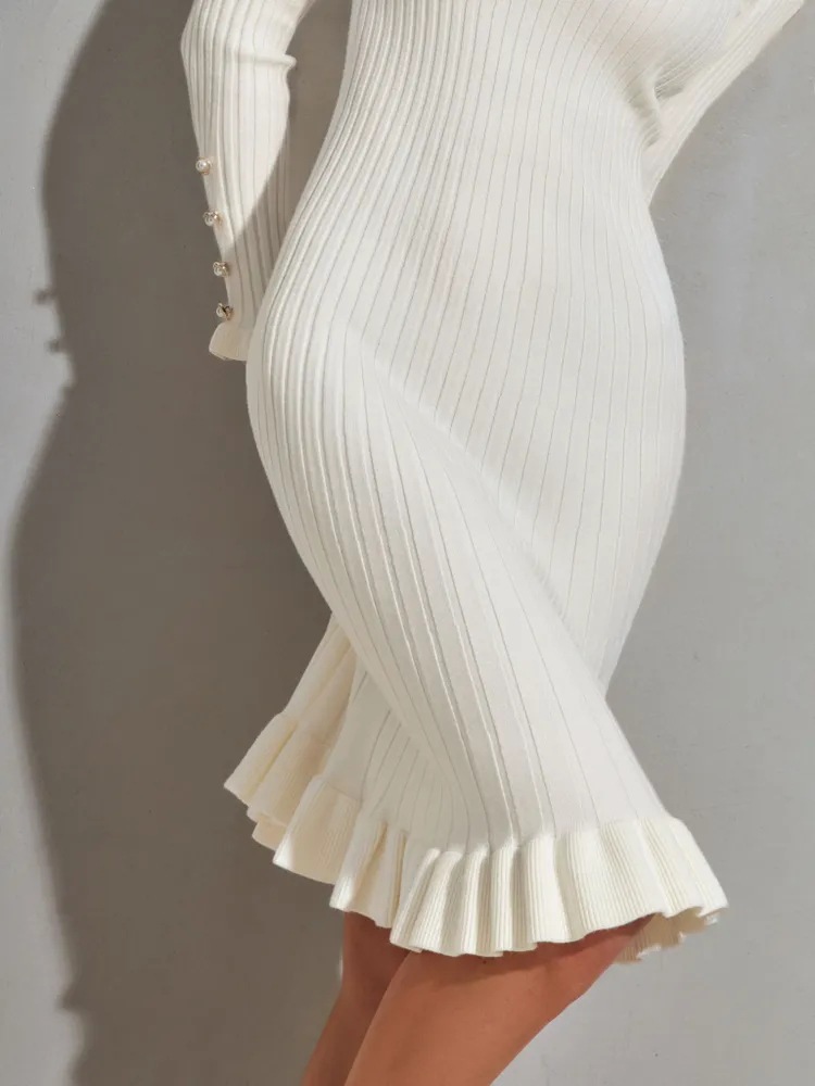 Geribbelde bodycon-jurk met la - Bodycon Long Sleeve Ribbed Dress recensie en prijs