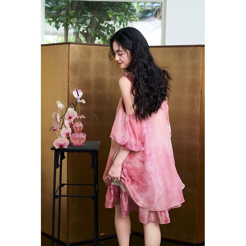 ELFSACK Tie-Dye jacquard chiff - Off Shoulder Puff Sleeve Sundress recensie en prijs