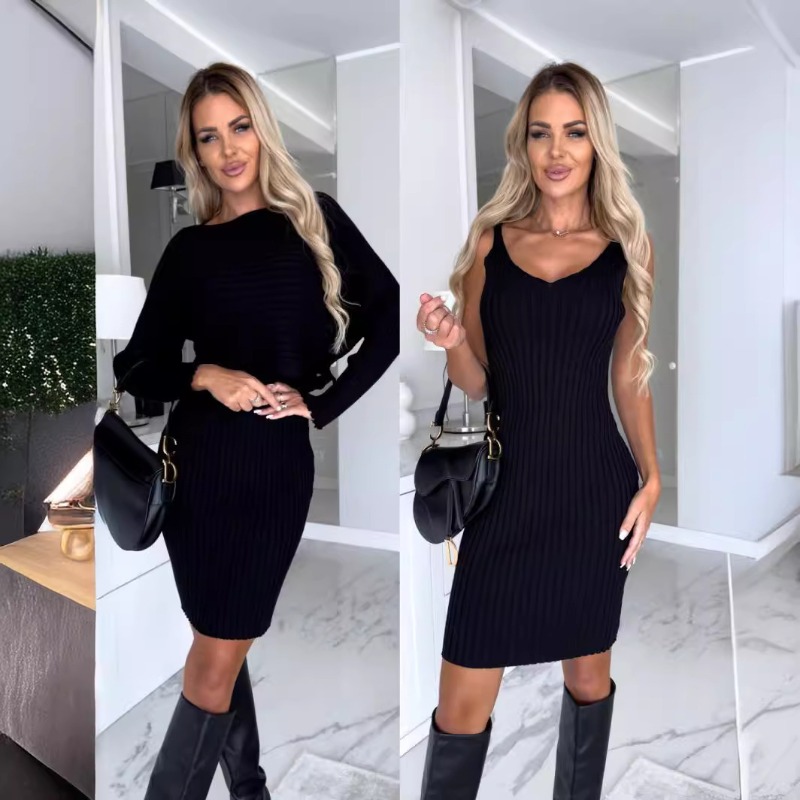 Herfst Nieuwe Chique Sexy 2-de - Bodycon Long Sleeve Ribbed Dress recensie en prijs