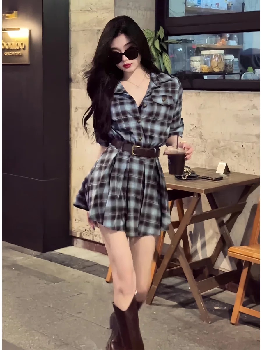 Koreaanse stijl geruite overhe - Korean Style A Line Shirt Dress recensie en prijs
