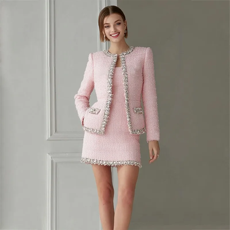 Premium roze tweed dames tweed - Tweed Two Piece Blazer Dress recensie en prijs