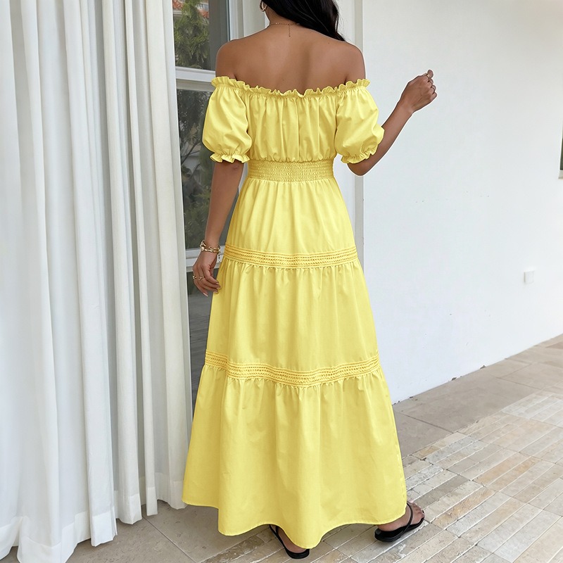 Zomer Boheemse dames gele off- - Off Shoulder Puff Sleeve Sundress recensie en prijs