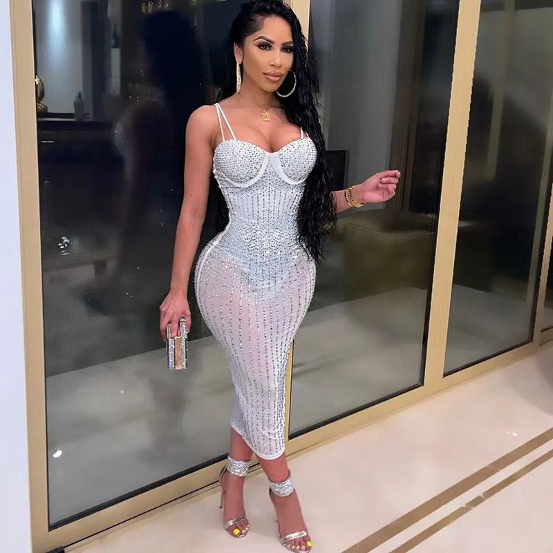 Sexy See Through Strass Jurk V - Sparkly Rhinestone Club Party Dress recensie en prijs